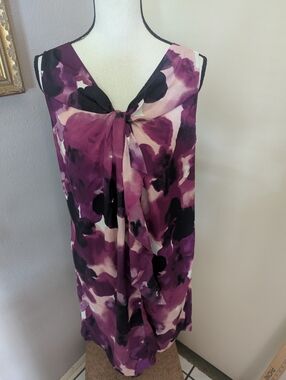 Ann Taylor LOFT Purple Floral Sleeveless Tie-Front Dress